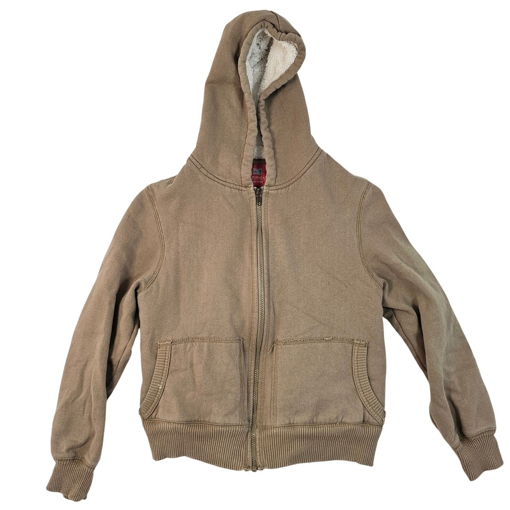 Faded Glory Boys Tan Sherpa Lined Full Zip Hoodie Sweatshirt Brown Large 12/14